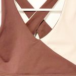 Wilo Size Small Brown Cream VNeck Crossed Back Bra Athletic Workout Photo 2