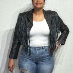 Vintage Black Leather Fringe Crop Moto Jacket Sz M Size M Photo 0