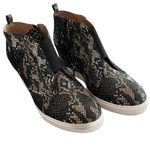 Linea Paolo Wedge sneaker Black gold Snake Print side zip leather heeled bootie Size 11 Photo 1