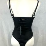 Maniere De Voir sleek & sexy contour black leather contrast bodysuit size 2 NWT Photo 2