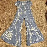 Japna  Blue Tie-Dye Off-Shoulder Bell Bottom Jumpsuit Boho Festival Wear‎ Size M Photo 0
