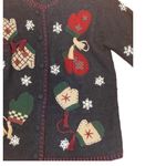 Croft & Barrow Retro Hand Knit Christmas Sweater Cardigan Blue Mittens Snowflake Red 1X Photo 2