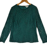 Boden Lace Overlay Long Sleeve Top Green US 10 UK 14 Sheath Back Zip Photo 0