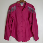Wrangler Vtg  western wear button up pink long sleeve top with beaded tassels L Photo 0