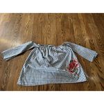 Karlie  Off Shoulder‎ Blue Gingham Top 100% Cotton Embroidered Rose Size Small Photo 3