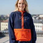 Free People NEW FP Movement  Sweatshirt At Your Best Quarter Zip Hooded Blue Orange Photo 0