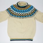 Vintage Handmade Cream, Teal & Yellow Icelandic Fair Isle Turtleneck Sweater Size M Photo 4