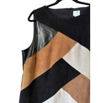 Chico's  Sleeveless Dress Faux Suede Leather Chevron Geometric Black Tan Neutral Photo 2