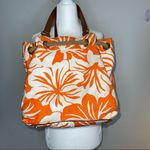 Michael Kors Large orange & white tropical tote bag leather trim Photo 4