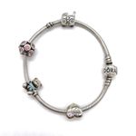 Pandora Charm Bracelet with 4 charms Babycarriage HeartTeddyBear/Pink Ball Photo 0