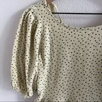 Urban Outfitters Pale Yellow Polka Dot Tie Open Back Peplum Top Large Photo 3