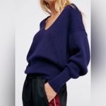 Free People  Navy Blue Allure Rib Knit Slouchy‎ V-Neck Pullover Sweater Size XS Photo 1