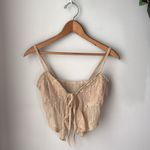 Source Unknown Lace Tie Front Beige Tan Cropped Spaghetti Strap Semi Sheer Tank Top Photo 2