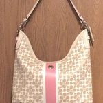 Coach  CHELSEA SIGNATURE BEIGE PINK STRIPE LEATHER TRIM CROSSBODY SHOULDER BAG Photo 0