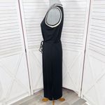 Loft  Crochet Trim Jersey Knit Sleeveless Belted Midi Dress Black Tan XS‎ Photo 2