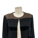 Misook  Brown‎ Black Velvet Striped Open Front Sweater Jacket Blazer Size Medium Photo 1