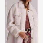 Anthropologie Maeve by  Size Large Cinched Faux Fur Winter Coat in Ivory Overcoat Photo 1