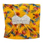 Boho Crochet Top Silk Maxi Dress Yellow Summer Bohemian Womens XL Floral Resort Photo 0