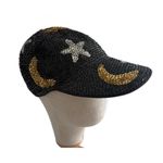 VTG Y2K 90s Witchy Sequin Celestial Moon Star Cap Halloween Hat Whimsygoth EUC Black Photo 1
