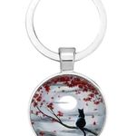 Whimsical Black Cat Moonlight Keychain Bag Charm Silver Photo 0