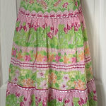 Lilly Pulitzer  Strapless Floral monkey Cotton Midi Dress Pink Green Size 6 Photo 0