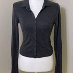 True Craft Womens Long sleeve Dark Grey Snap Front Collar Top Size Small Photo 0