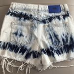 ZARA  NWOT Blue Tie Dye High‎ Rise Distressed Denim Jean Shorts Size 2 Photo 4