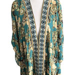 Knox Rose  Woman’s XL/XXL Kimono‎ Cardigan Turquoise Floral Boho Open Front Photo 0
