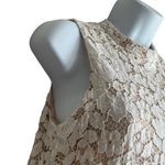 Rose & Olive Women Top S Ivory High Neck‎ Lace Overlay Nude Lining Feminine Sexy Tan Photo 6