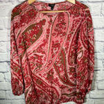 Talbots  Red Pink Paisley Silk Tunic Top Sheer Womens‎ size 4 Photo 0
