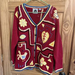 Vintage Storybook Knits Sweater Mola Festival HSN Chickens Size Large Womens Red Photo 0