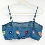 ZARA  Womens Boho Beach Summer Embroidered Bralette Denim‎ Crop Top Size XL Blue Photo 6