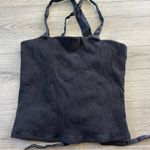 Anthropologie Porridge Womens Black Cropped Tank Top Lacey Back Ribbed Front Size Small Photo 1