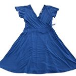 Gilli Dress Womens Small Blue Wrap Short Sleeve Fit Flare Made USA Stretchy Photo 0