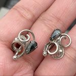 Sterling Silver Vintage AMCO  Marcasite Black Stone Ornate Screw Back Earrings Photo 5