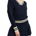 En Saison Collegiate Pleated Long Sleeve Cable Stitch Mini Sweater Dress NWT Blue Size M Photo 3