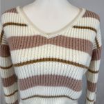 Zaful Cream blush pink and mocha color block striped cropped sweater size 4 Photo 1