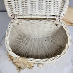 VTG Handmade Floral Wicker Nantucket Basket Purse White Ribbon Handle Photo 14