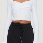 Princess Polly  | NWD White Ruched Dunford Long Sleeve Bodycon Cropped Top, 6 Photo 0