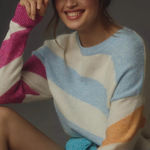 Anthropologie x Sundry Diagonal Striped Sweater Size XS Pastel Oversized Cozy Photo 0