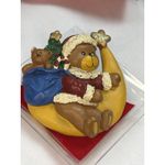 Vintage Christmas Bear Pin Brooch With Santa Hat & Moon Design Yellow Photo 0