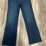 ZARA  High Rise Raw Hem Flare Cropped Stretchy Jeans Dark Wash Size 0 Photo 4