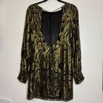 Milly New York Black Gold Metallic Silk Long Sleeve Dress with Tie Back Size 6 Photo 4