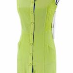 Line and Dot Silk Sheath Dress Small Chartreuse Green Blue Pockets NWT Photo 1