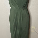 Azazie  OLLIE Stretch Olive Green Sheath Ruched Stretch Chiffon Dress size A10 Photo 0