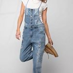 Easel Los Angeles Distressed Bandana Denim Overalls Small Blue Photo 1