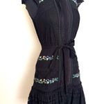 SALONI Pintuck Embroidered Boho Peasant Dress Black Size 0 Photo 3