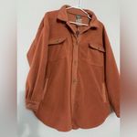NWT Flannel Shacket Fleece Warm Soft Teddy Jacket Button Size L Orange Brown New Size L Photo 3