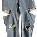 ZARA  Blue Denim Straight Leg High Rise Distressed Cut Destructed Jeans Size 4 Photo 3
