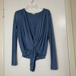 Free People  intimately turnt sheen blue long sleeve plunge bodysuit Medium Photo 1